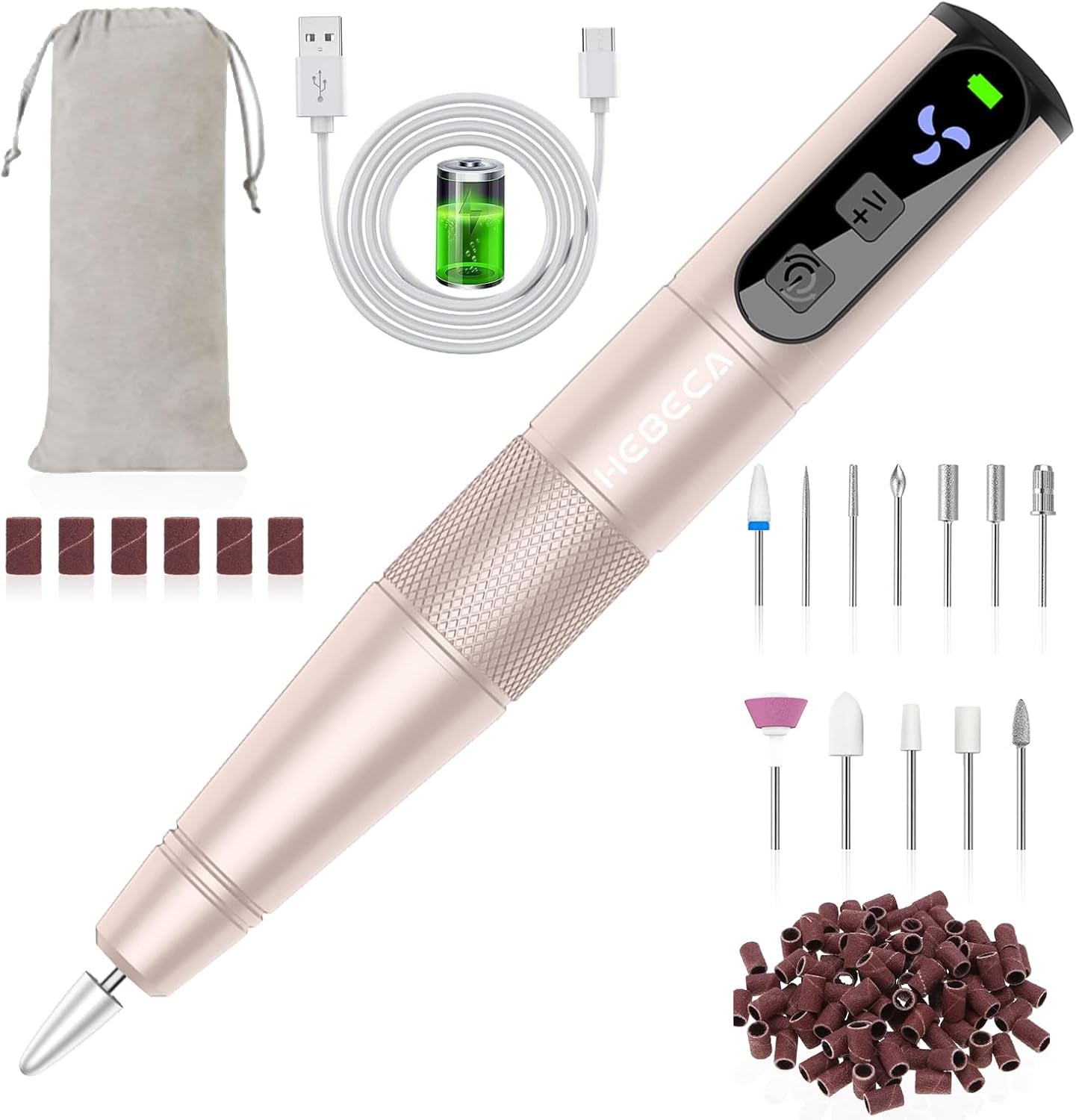 Torno Para Uñas Profesional 20000RPM - Limas De Uñas Electrica Profesionales - 12 En 1 Lima Electrica Uñas Nail Drill Machine De Gel Acrílico Natural Recargable (Oro)