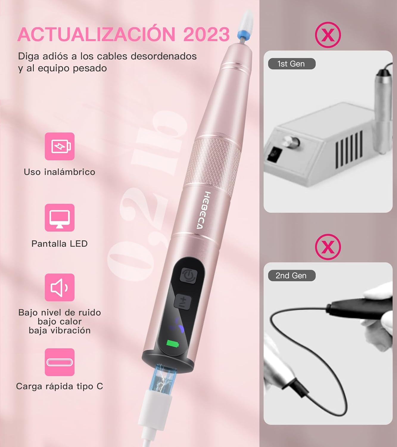 Torno Para Uñas Profesional 20000RPM - Limas De Uñas Electrica Profesionales - 12 En 1 Lima Electrica Uñas Nail Drill Machine De Gel Acrílico Natural Recargable (Oro)