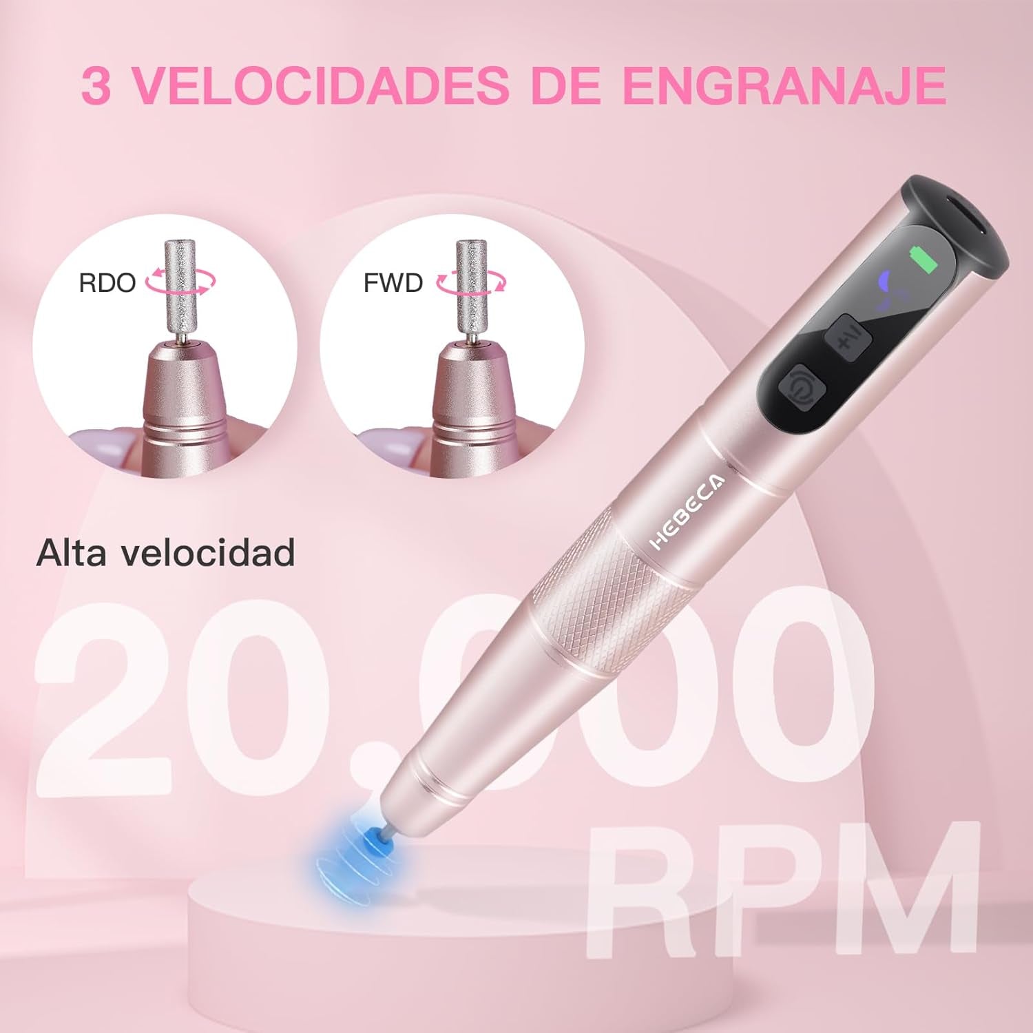 Torno Para Uñas Profesional 20000RPM - Limas De Uñas Electrica Profesionales - 12 En 1 Lima Electrica Uñas Nail Drill Machine De Gel Acrílico Natural Recargable (Oro)