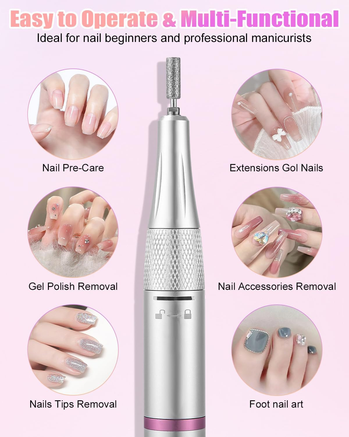 Torno Para Uñas,35000Rpm Lima Electrica Uñas, Velocidad Ajustable, Torno Uñas Profesional, Torno Uñas,Molinillo De Uñas Eléctrico Para Gel O Acrilicas, Torno Para Uñas Profesional