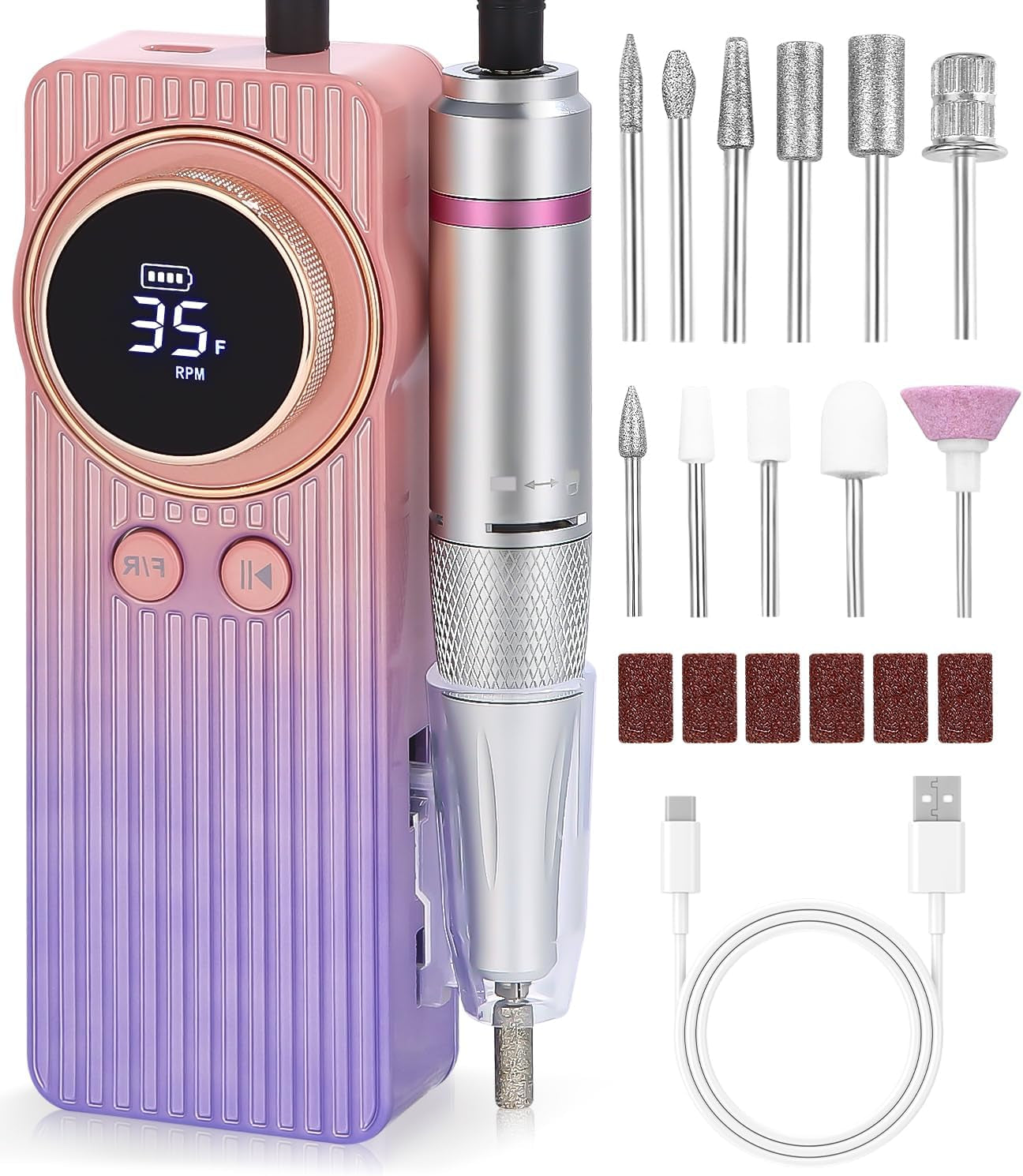 Torno Para Uñas,35000Rpm Lima Electrica Uñas, Velocidad Ajustable, Torno Uñas Profesional, Torno Uñas,Molinillo De Uñas Eléctrico Para Gel O Acrilicas, Torno Para Uñas Profesional