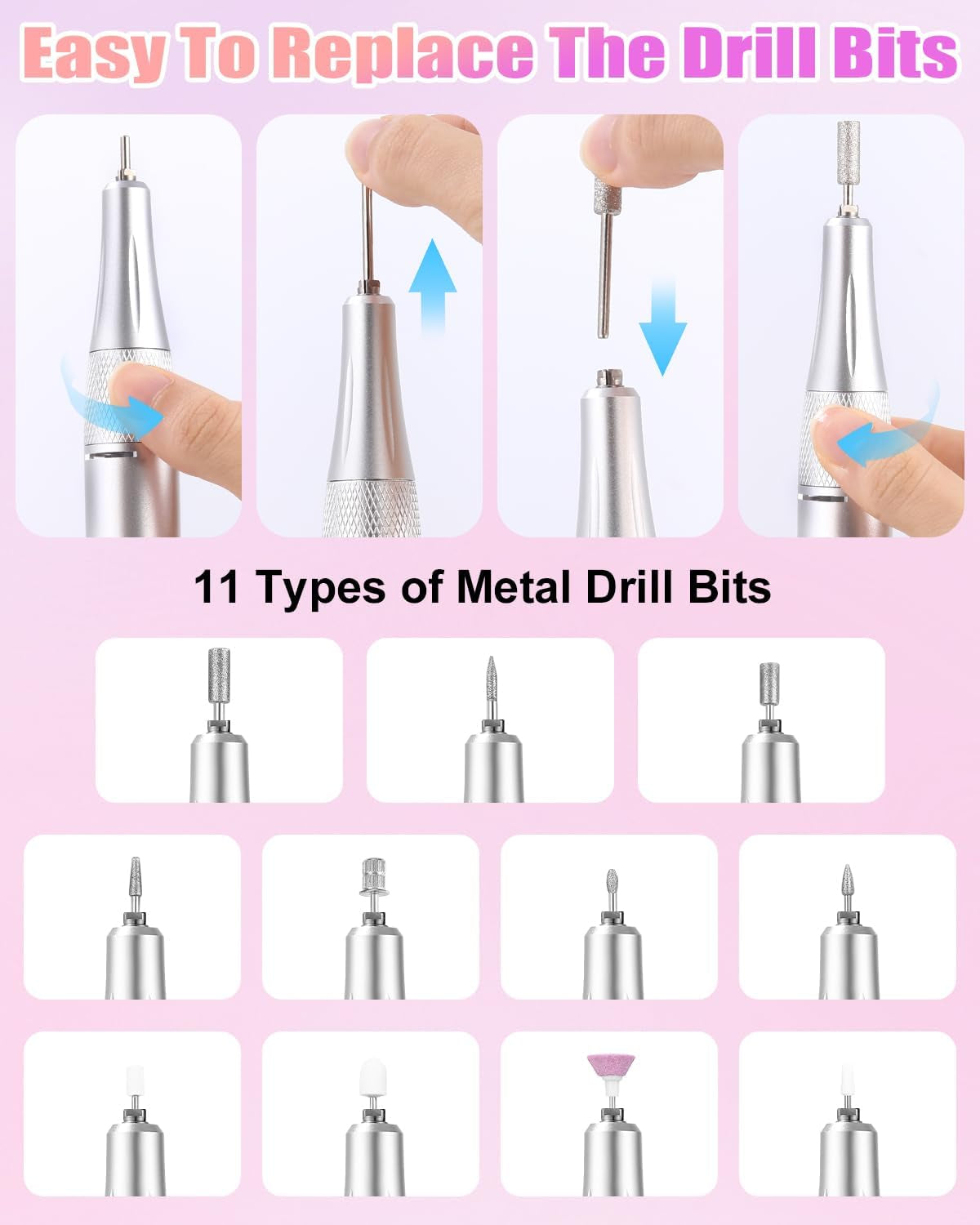 Torno Para Uñas,35000Rpm Lima Electrica Uñas, Velocidad Ajustable, Torno Uñas Profesional, Torno Uñas,Molinillo De Uñas Eléctrico Para Gel O Acrilicas, Torno Para Uñas Profesional