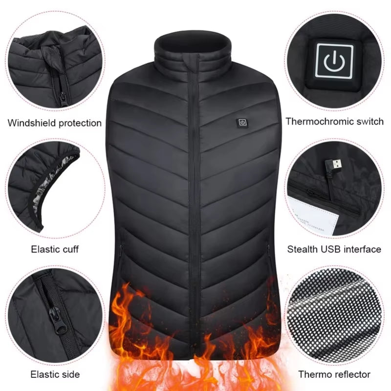 17/13 Areas Heated Vest Men Jacket Heated Winter Womens Electric Usb Heater Tactical Jacket Man Thermal Vest Body Warmer Coat6Xl