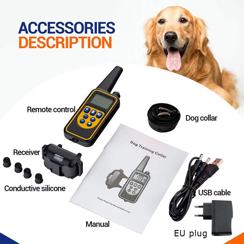 Electric Dog Trainer and Bark Stop Device Dog Training Collar Rechargeable Remote Control IP67 Waterproof Suitable for Dogs of Multiple Sizes