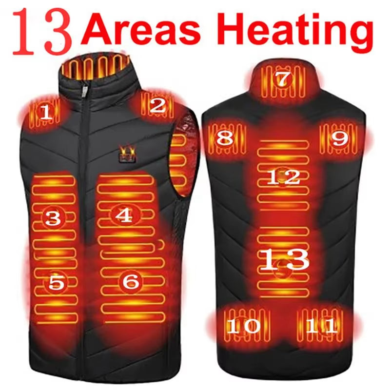 17/13 Areas Heated Vest Men Jacket Heated Winter Womens Electric Usb Heater Tactical Jacket Man Thermal Vest Body Warmer Coat6Xl