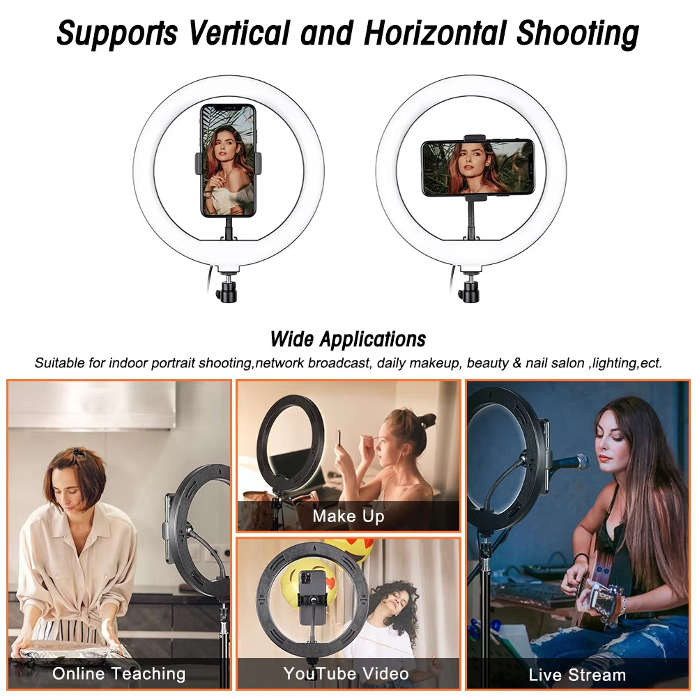 10" LED Ring Light with Tripod Stand Selfie Ring Light Photography Lighting for Photo Studio Youtube Make up Video