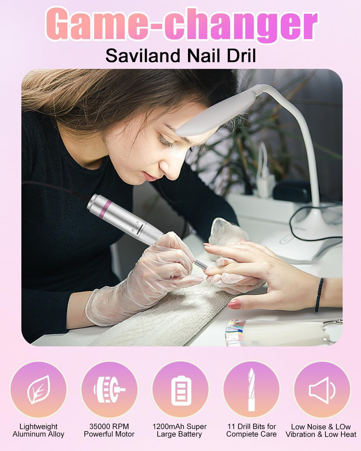 Torno Para Uñas,35000Rpm Lima Electrica Uñas, Velocidad Ajustable, Torno Uñas Profesional, Torno Uñas,Molinillo De Uñas Eléctrico Para Gel O Acrilicas, Torno Para Uñas Profesional