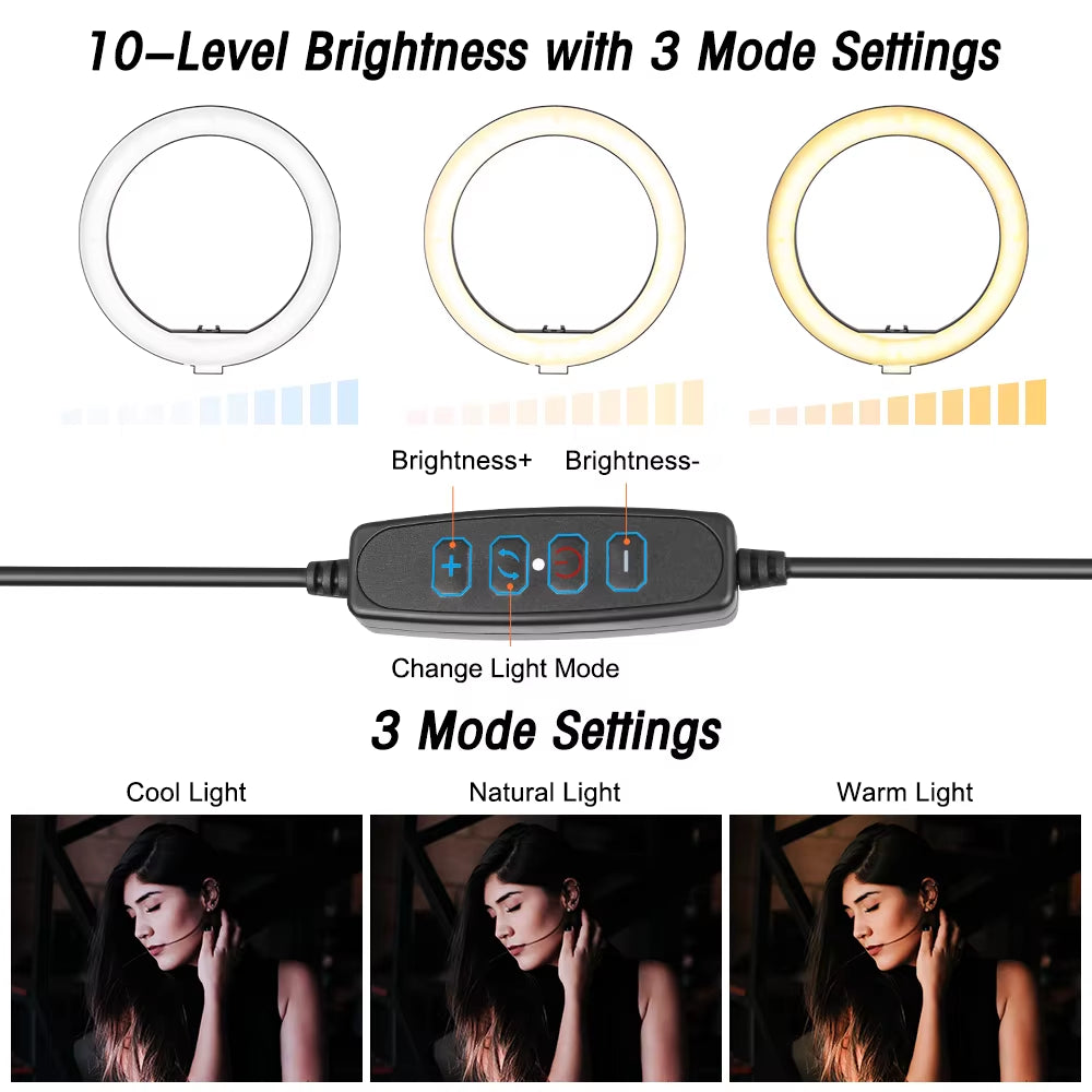 10" LED Ring Light with Tripod Stand Selfie Ring Light Photography Lighting for Photo Studio Youtube Make up Video