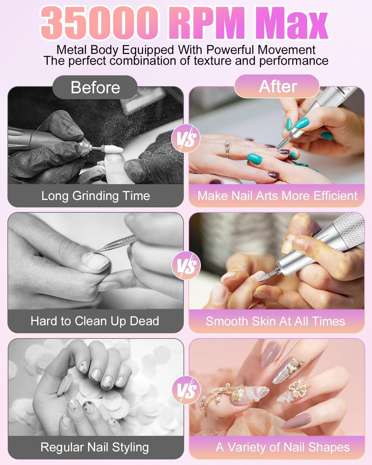 Torno Para Uñas,35000Rpm Lima Electrica Uñas, Velocidad Ajustable, Torno Uñas Profesional, Torno Uñas,Molinillo De Uñas Eléctrico Para Gel O Acrilicas, Torno Para Uñas Profesional