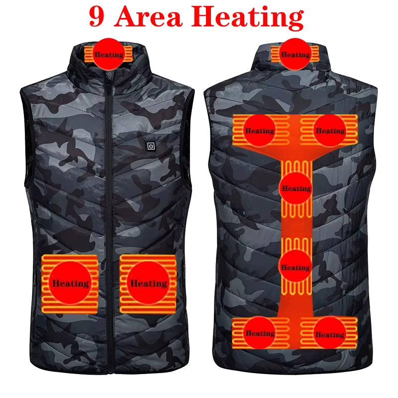 17/13 Areas Heated Vest Men Jacket Heated Winter Womens Electric Usb Heater Tactical Jacket Man Thermal Vest Body Warmer Coat6Xl