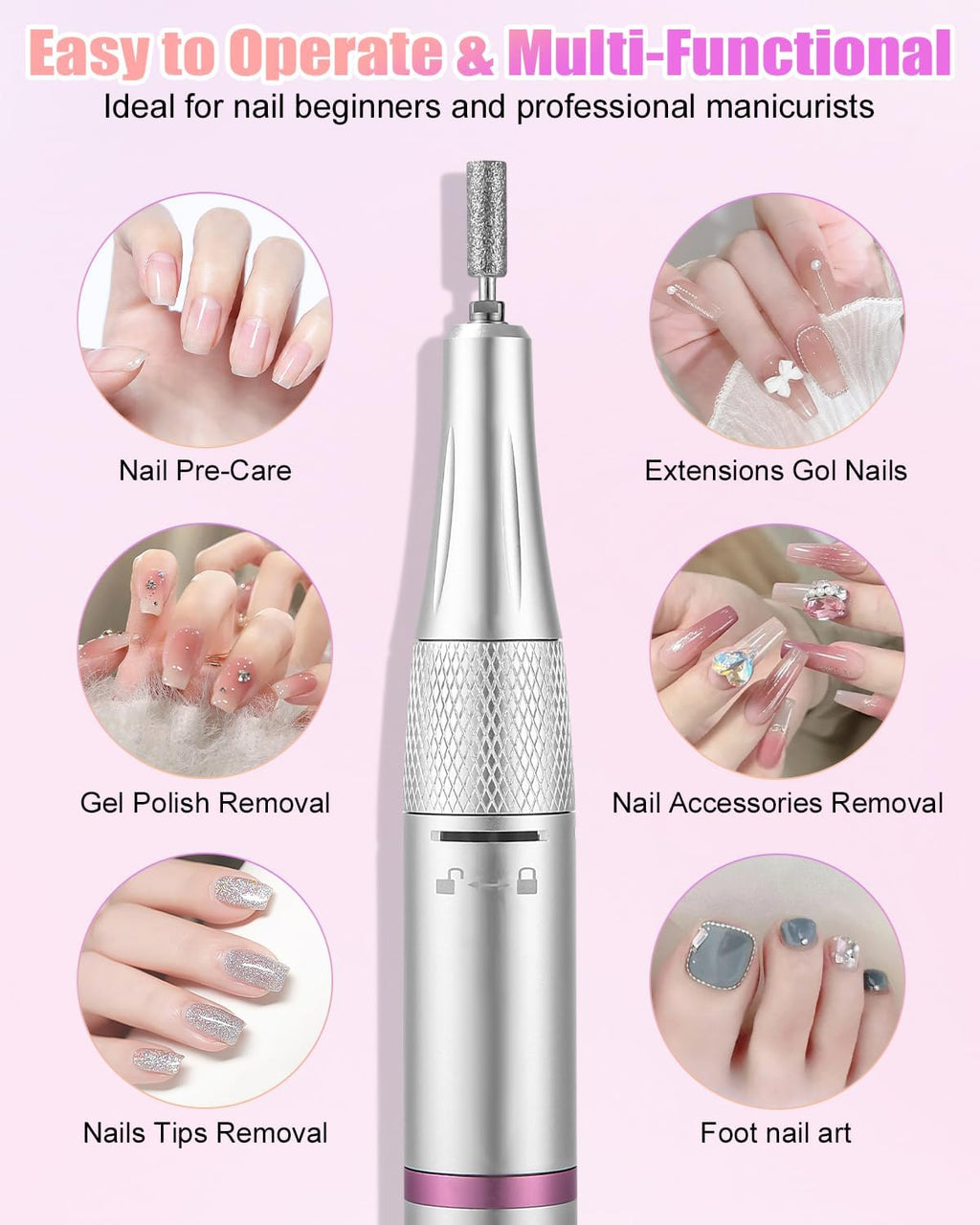 Torno Para Uñas,35000Rpm Lima Electrica Uñas, Velocidad Ajustable, Torno Uñas Profesional, Torno Uñas,Molinillo De Uñas Eléctrico Para Gel O Acrilicas, Torno Para Uñas Profesional