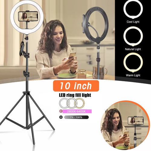 10" LED Ring Light with Tripod Stand Selfie Ring Light Photography Lighting for Photo Studio Youtube Make up Video