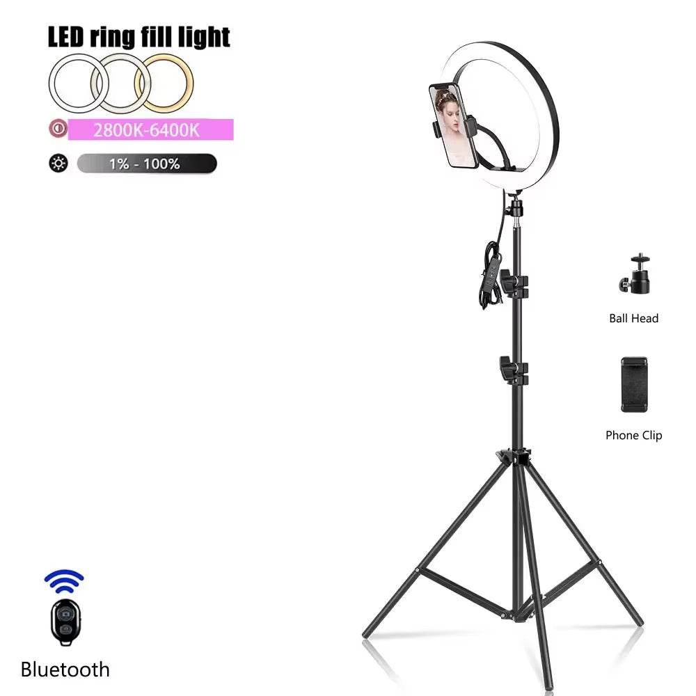10" LED Ring Light with Tripod Stand Selfie Ring Light Photography Lighting for Photo Studio Youtube Make up Video