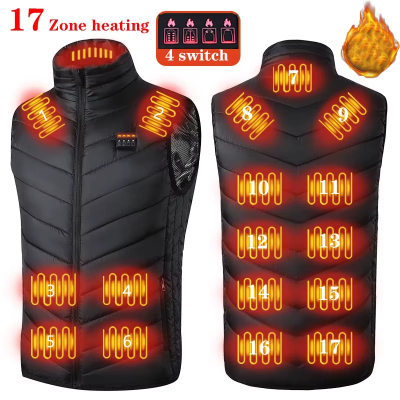 17/13 Areas Heated Vest Men Jacket Heated Winter Womens Electric Usb Heater Tactical Jacket Man Thermal Vest Body Warmer Coat6Xl