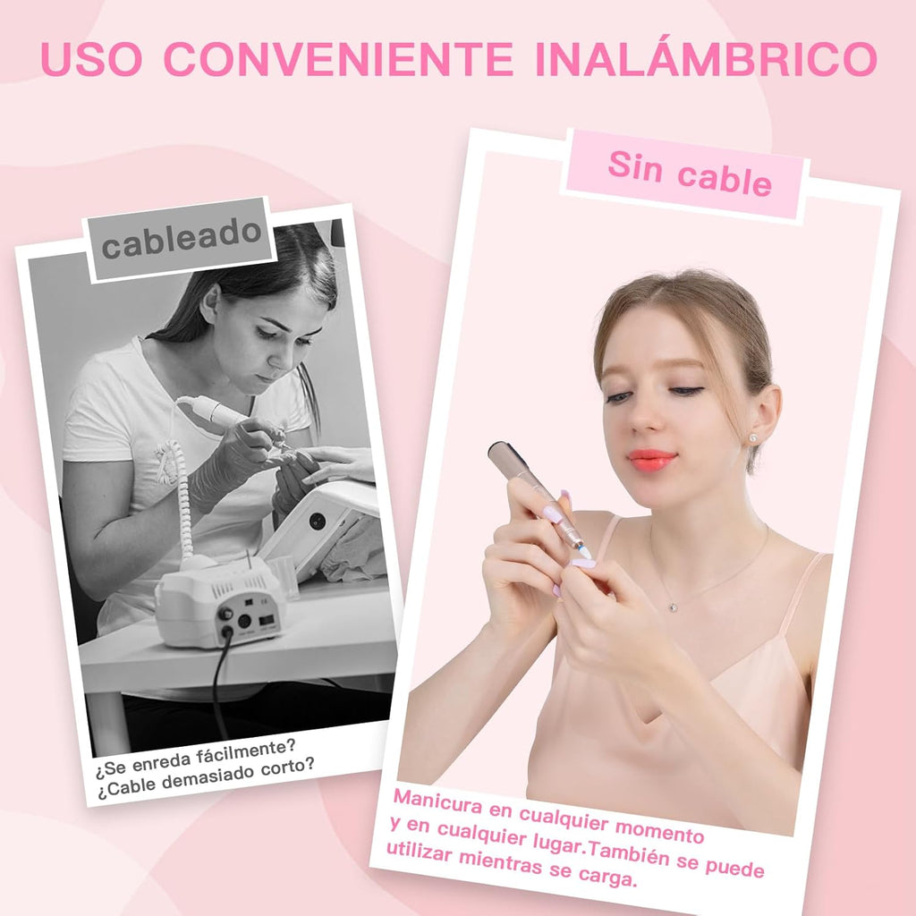 Torno Para Uñas Profesional 20000RPM - Limas De Uñas Electrica Profesionales - 12 En 1 Lima Electrica Uñas Nail Drill Machine De Gel Acrílico Natural Recargable (Oro)