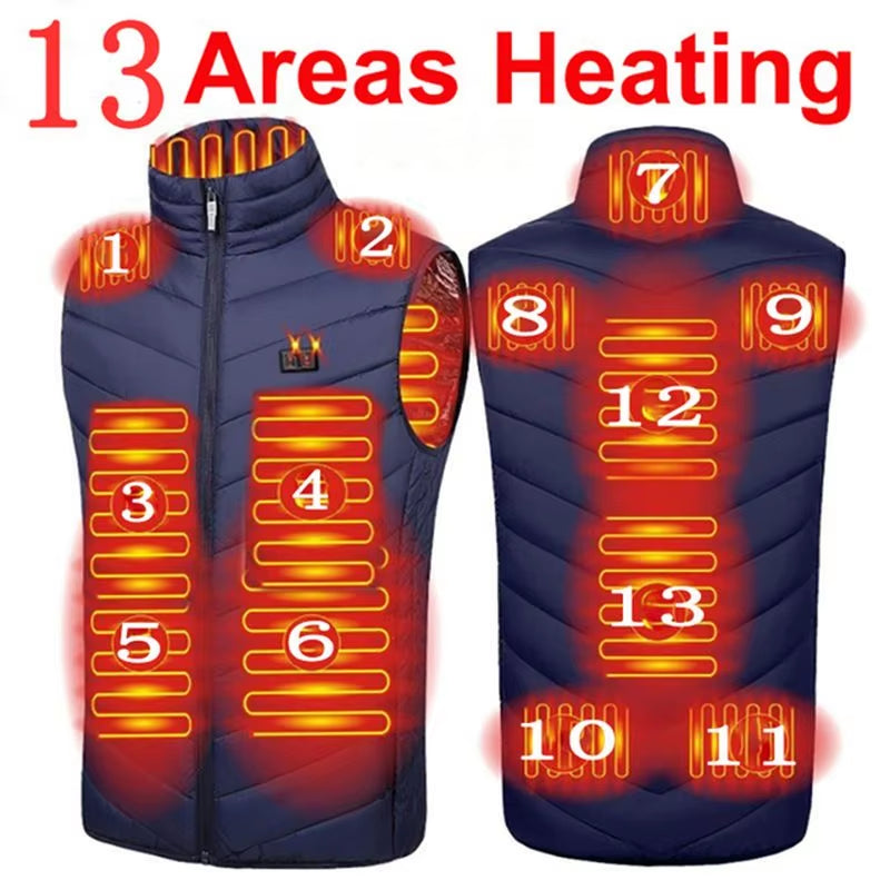 17/13 Areas Heated Vest Men Jacket Heated Winter Womens Electric Usb Heater Tactical Jacket Man Thermal Vest Body Warmer Coat6Xl