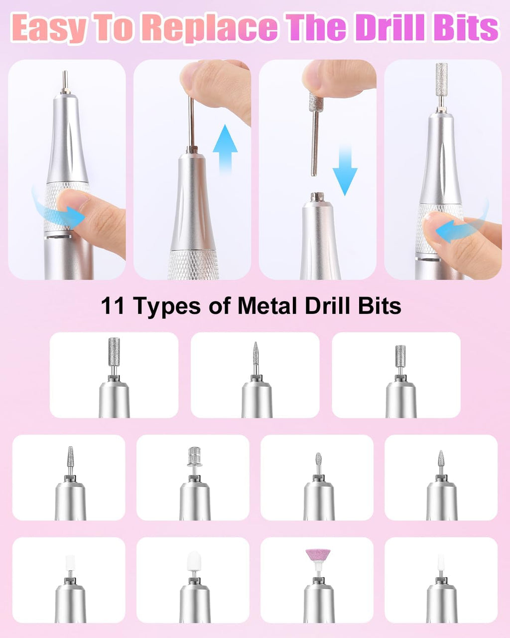 Torno Para Uñas,35000Rpm Lima Electrica Uñas, Velocidad Ajustable, Torno Uñas Profesional, Torno Uñas,Molinillo De Uñas Eléctrico Para Gel O Acrilicas, Torno Para Uñas Profesional