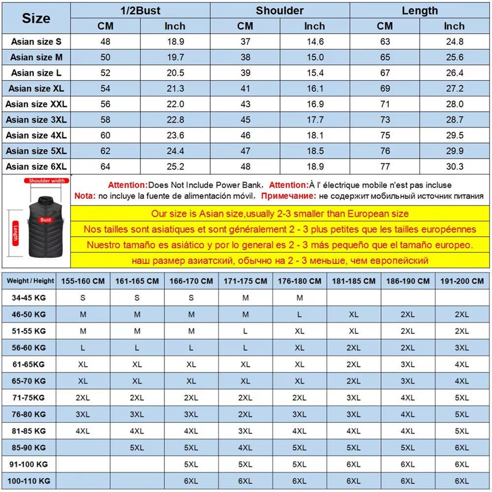 17/13 Areas Heated Vest Men Jacket Heated Winter Womens Electric Usb Heater Tactical Jacket Man Thermal Vest Body Warmer Coat6Xl