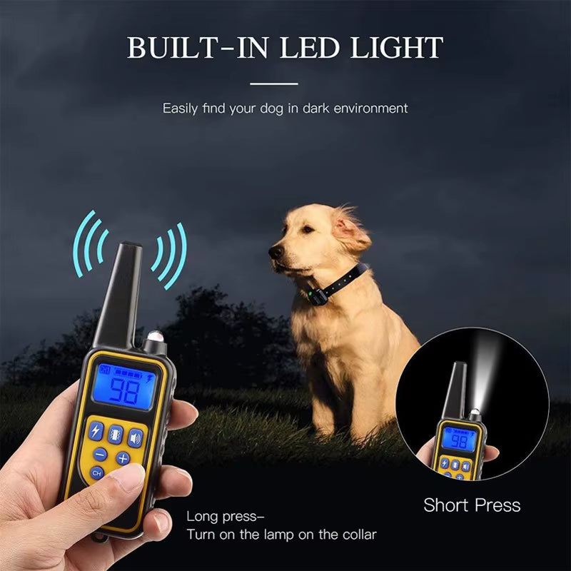 Electric Dog Trainer and Bark Stop Device Dog Training Collar Rechargeable Remote Control IP67 Waterproof Suitable for Dogs of Multiple Sizes