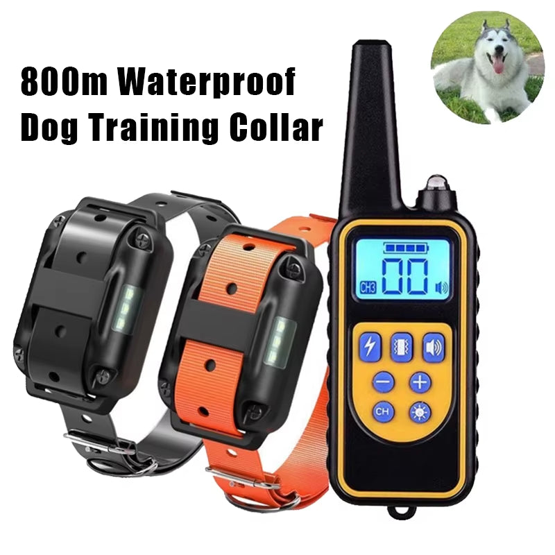 Electric Dog Trainer and Bark Stop Device Dog Training Collar Rechargeable Remote Control IP67 Waterproof Suitable for Dogs of Multiple Sizes