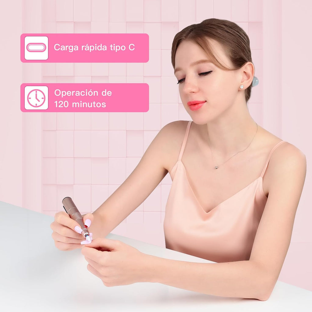 Torno Para Uñas Profesional 20000RPM - Limas De Uñas Electrica Profesionales - 12 En 1 Lima Electrica Uñas Nail Drill Machine De Gel Acrílico Natural Recargable (Oro)